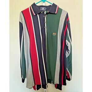 Vintage Striped Polo Shirt Mens Large Navy 90s Rugby Striped Long Sleeve